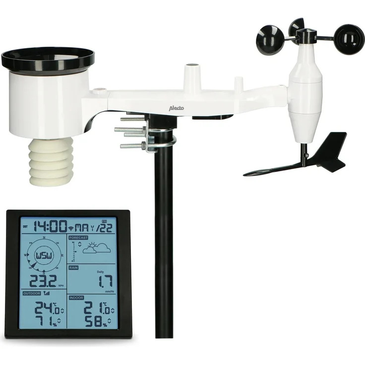 Alecto WS5200, WLAN Wetterstation mit LCD-Display, Schwarz-Weiß, Messung von Windgeschwindigkeit, Luftdruck, Temperatur und Luftfeuchtigkeit, kompatibel mit Smart Home-Systemen