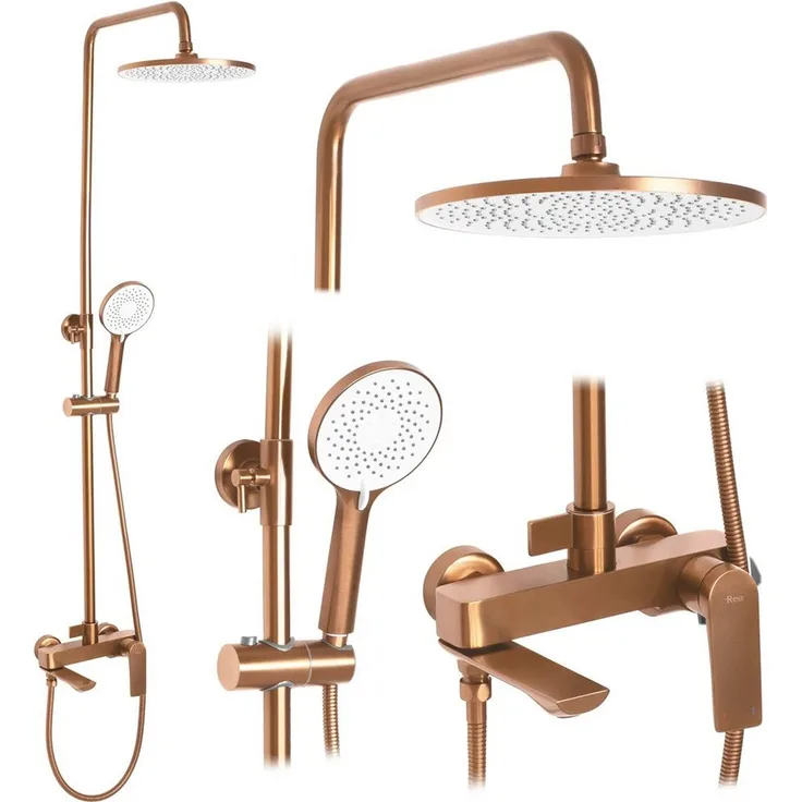 wohnwerk.idee Duschsystem Avalon, Regendusche mit Wannenauslauf, Gold Matt Schwarz Grau Kupfer