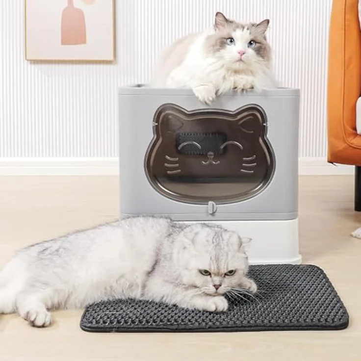 RAIKOU Katzentoilette Vollständig Geschlossene Katzentoilette mit Deckel Schubladentyp, Faltbar, Deodorierend, Schubladen-Design, Hochwertiges Material, Grau - Preisvergleich – Bild 2