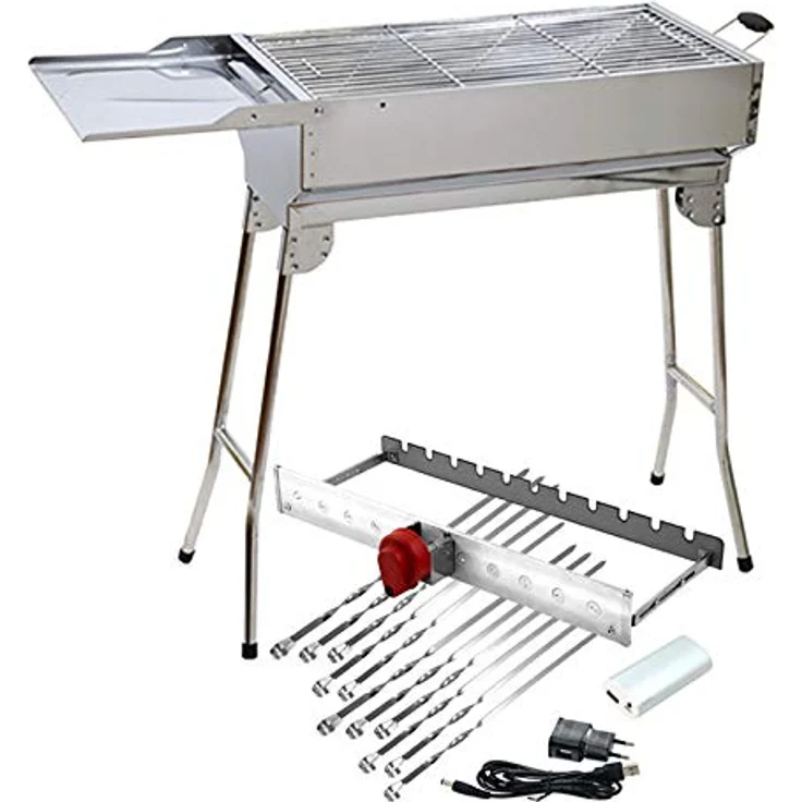 Renschler Line Grillset XXL, Grillmaster Spießdreher + Motor + Powerbank + Mangal + 11 Spieße, Holzkohlegrill – Bild 2