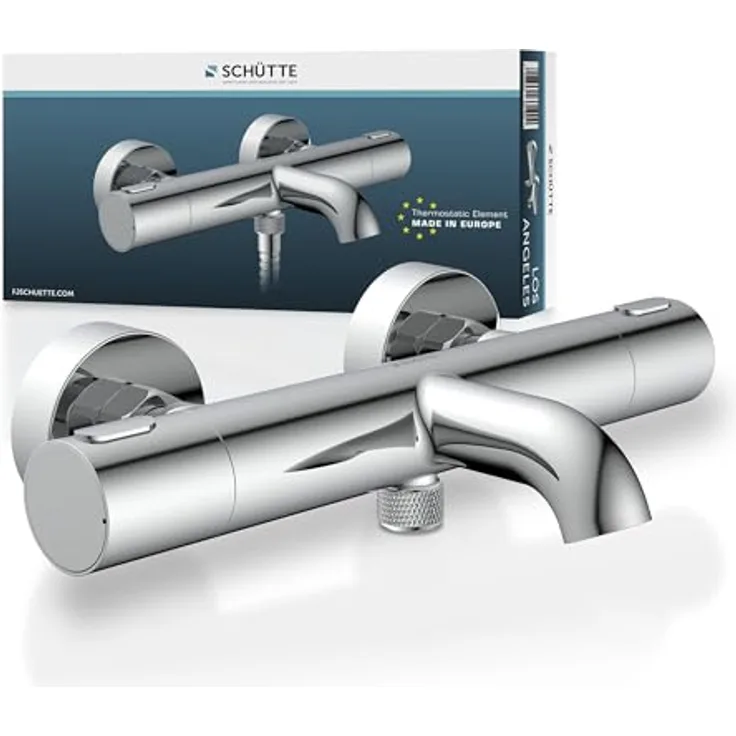 Schütte Thermostat Wannenfüllarmatur Los Angeles, Chrom mit Eco-Stopp-Funktion und Sicherheitssperre bei 38°C