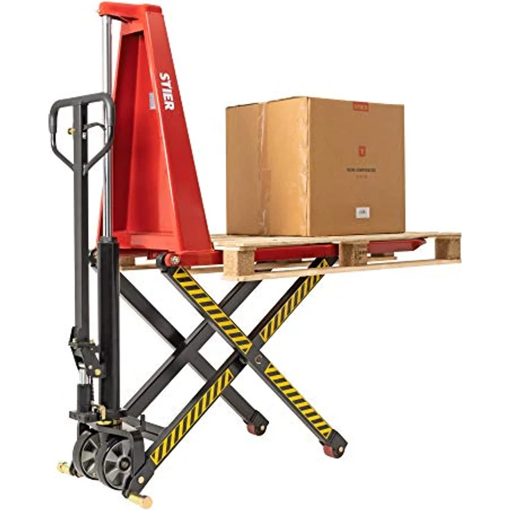STIER Scheren-Hubwagen, 1000 kg Traglast, 800 mm Hubhöhe, manueller Quicklift mit doppelter Hubgeschwindigkeit, Gabellänge 1140 mm, Polyurethan-Lenkräder, Überlastventil – Bild 2
