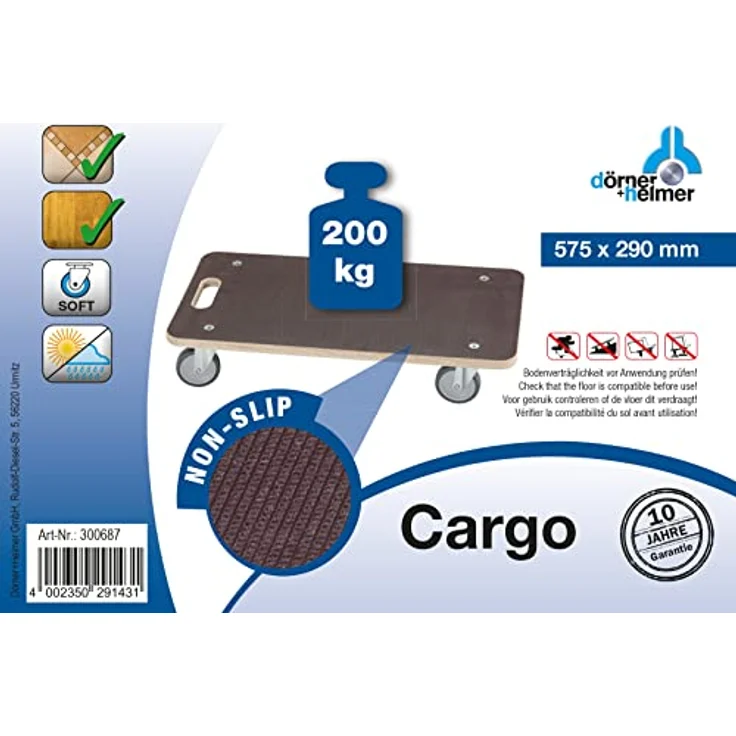 Dörner & Helmer Transportroller Cargo 575x290 mm, Tragkraft 200 kg – Bild 6