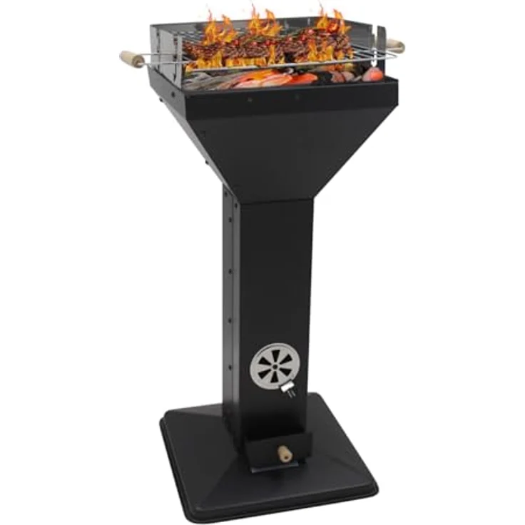 JW Standsäulengrill 2748, Holzkohlegrill mit 36,5 x 36,5 cm Grillfläche, höhenverstellbar, schwarz – Bild 2