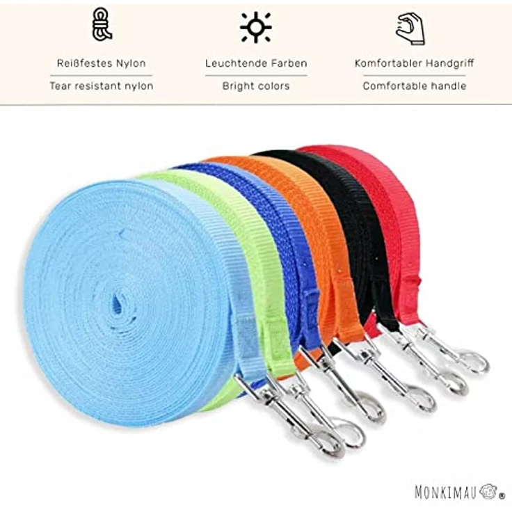 Monkimau Schleppleine für Hunde 5m 10m 15m 20m 30m 50m Lang Nylon Hundeleine Mittelgroße Hunde Trainingsleine Langlaufleine Feldleine Hausleine Hofleine Longe Pferd – Bild 4
