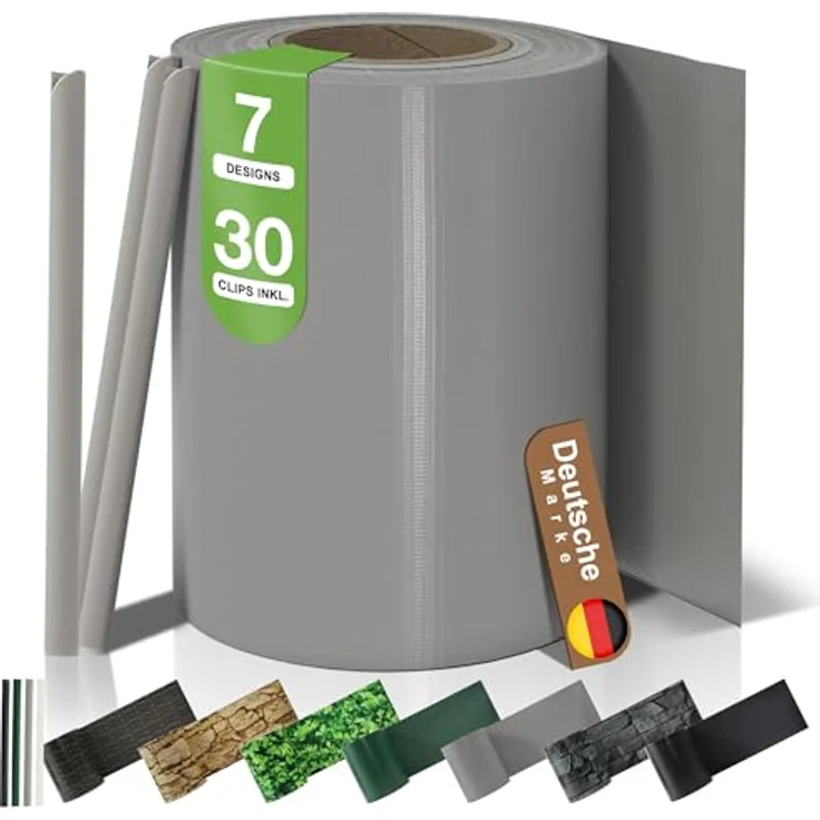 BooGardi PVC Sichtschutzstreifen · Sichtschutz Zaun 19 cm x 35 m Hellgrau 4 Rollen · 450 g/m² · inkl. 30 Clips · Zaunblende für Doppelstabmattenzaun & Stabmattenzaun · Blickdicht & wetterfest – Bild 2