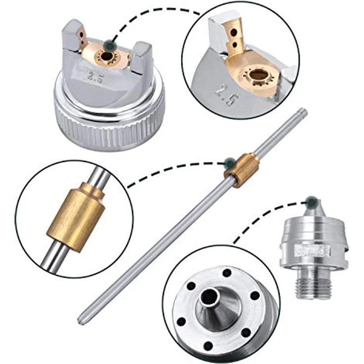 BENBOW Lackierpistole HVLP 2.5 mm Düse, 600ml Behälter, mit robuster Aluminiumkonstruktion und teflonbeschichteten Dichtungen – Bild 3
