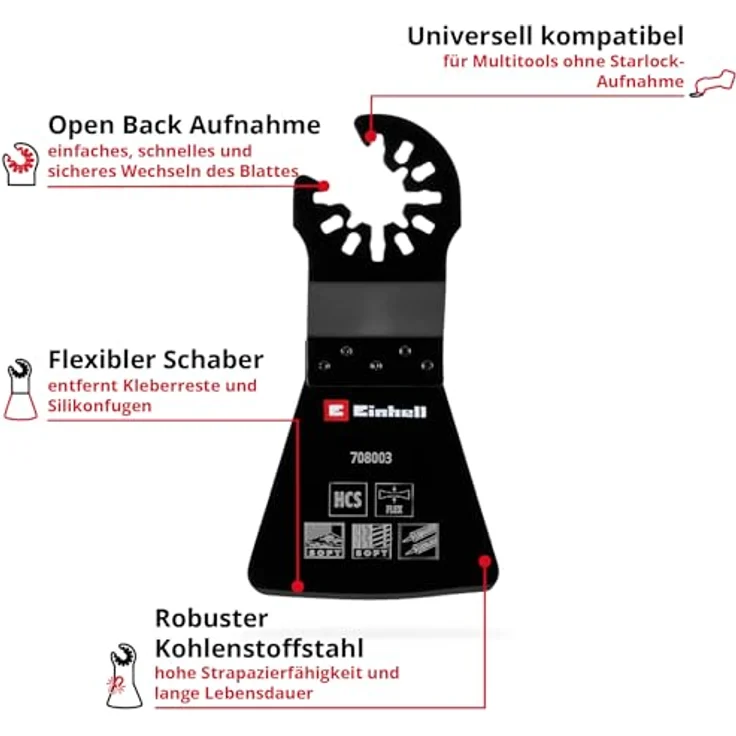 Einhell Flexibler Schaber 52mm, Langlebiger Kohlenstoffstahl, Open Back Schnellwechselfunktion, Geeignet für Multitools – Bild 2