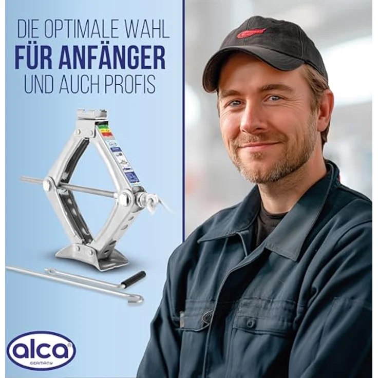 alca® Scherenwagenheber Kompakt 1 t – Robuster Stahl-Wagenheber bis -50° C, 360° drehbarer Sattel, Hubhöhe 100-350 mm, Gewicht ca. 2 kg, Hubbereich 250-350 mm, silber – Bild 9