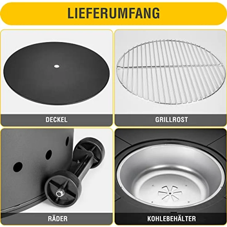 Meateor Feuertisch Ambiente, runder Gartentisch mit Kohlewanne und Grillfunktion, Stahl-Werkstoff, schwarz - Preisvergleich – Bild 3