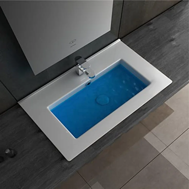 Alpenberger Nano-Beschichtung Einbauwaschbecken 61 x 36,5 cm aus Robuster Keramik | Waschbecken fürs Badezimmer & Gäste-WC | Handwaschbecken Eckig und Extra Breit mit Nano Versiegelung | Einbaubecken – Bild 3