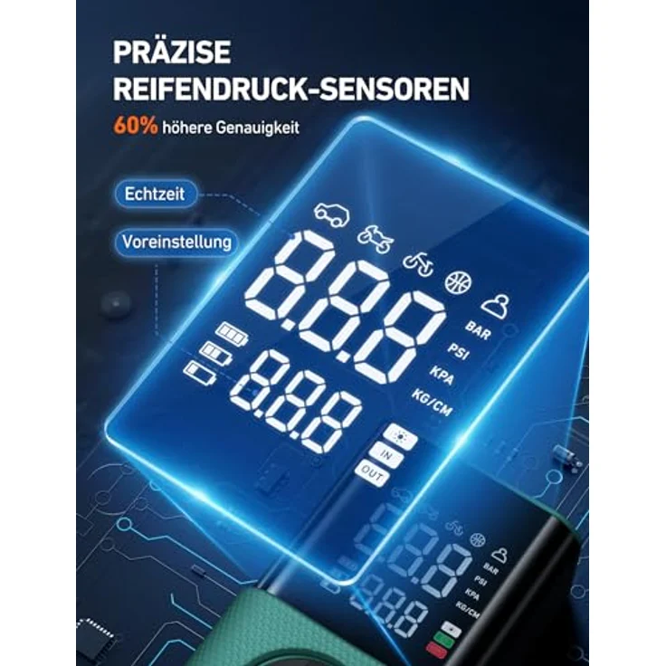 AstroAI Kabellose Elektrische Luftpumpe, Tragbare Akku Fahrradpumpe mit 150 PSI, 4000 mAh Akku, 4+N Smart-Modi, integrierter Taschenlampe und USB-C Schnittstelle – Bild 5