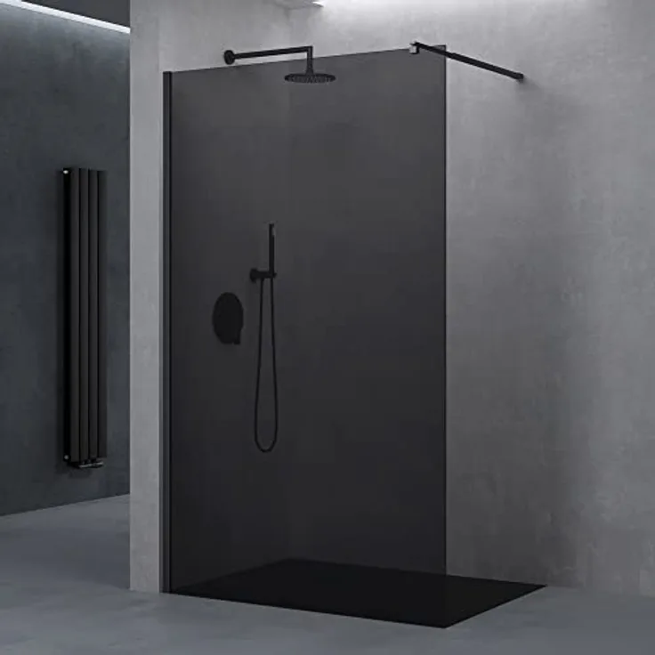 doporro Luxus Duschwand Bremen, Duschabtrennung Walk-In, 8mm ESG-Sicherheitsglas vollgrau, inkl. Nanobeschichtung, Maße 100x200 cm, verstellbar 70-120 cm
