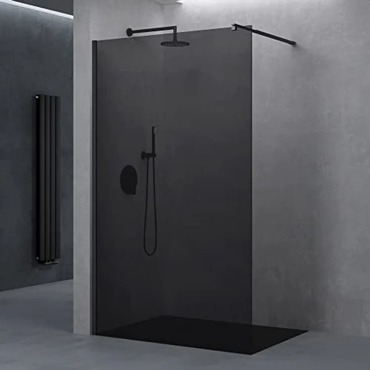 doporro Luxus Duschwand Bremen, Duschabtrennung 100x200cm Schwarz, Walk-In Dusche aus 10mm ESG-Sicherheitsglas, vollgrau mit Nanobeschichtung – Bild 1