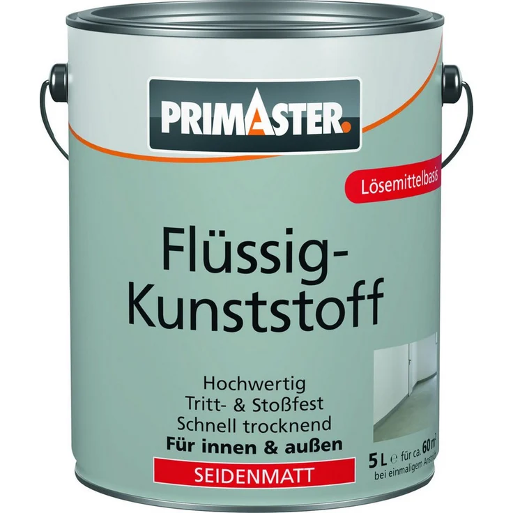 Primaster Flüssigkunststoff Vollton- und Abtönfarbe, kieselgrau, seidenmatt, 5 L, lösemittelhaltig, abrieb- und wetterfest, für Innen- und Außenbereich