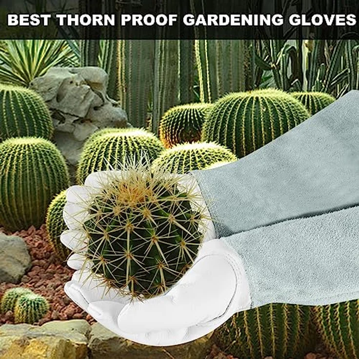 SLARMOR Gartenhandschuhe aus Leder, dornensicher mit Unterarmschutz, lange Rindsleder Arbeitshandschuhe für Damen und Herren, ideal zum Beschneiden von Rosen und anderen Pflanzen – Bild 3