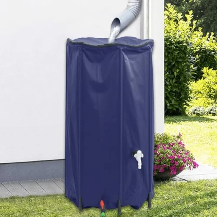vidaXL Faltbarer Wassertank 380 L PVC mit Wasserhahn, blau, langlebig und reißfest, inkl. Wasserschlauch – Bild 2