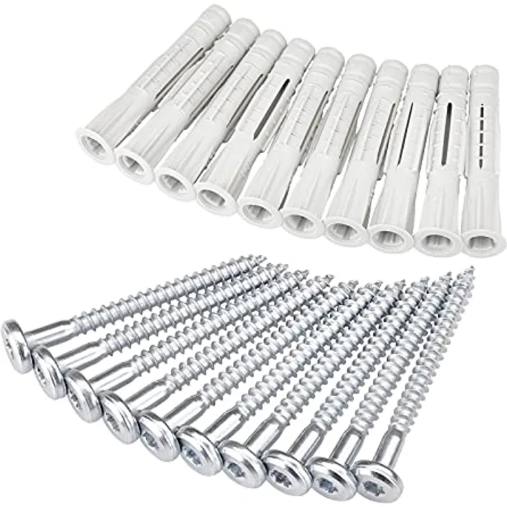 Befestigungsset für Aufhängeschienen 10 Stück Befestigungsschrauben 5,5 x 60 mm und 10 Stück Dübel 8 mm für Stein, Beton, Mauerwerk zum Befestigen von Wandschienen für Schrankaufhänger von SOTECH