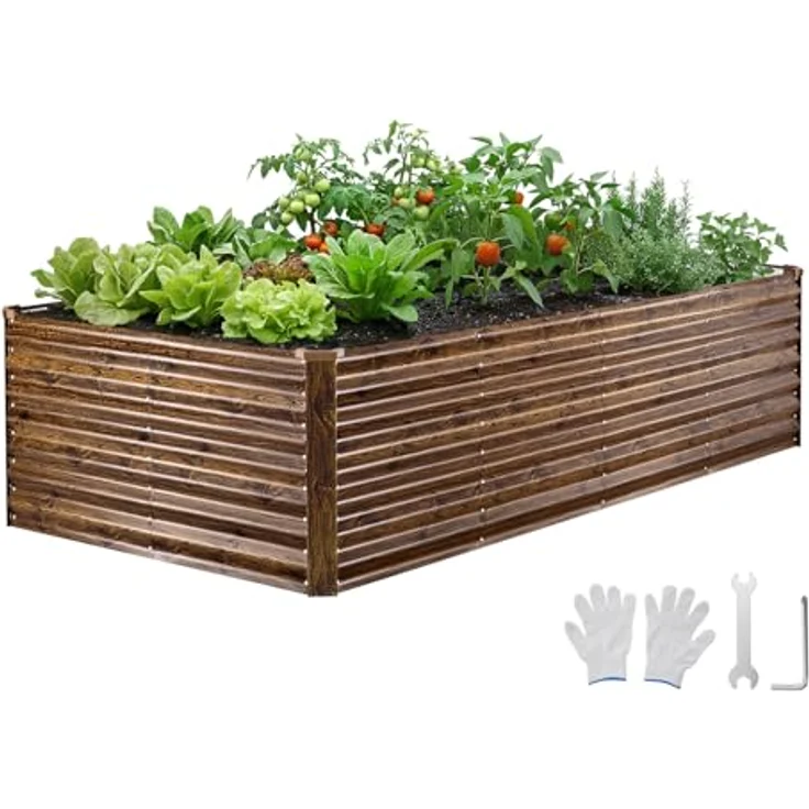 VEVOR Hochbeet Metall 240x120x62 cm, Rechteckiges Pflanzkasten-Set für Außenbereich, rostbeständig und langlebig, mit Handschuhen – Bild 1