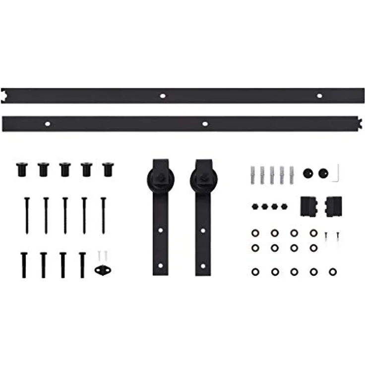 vidaXL Schiebetürbeschlag Set Schwarz Stahl 183cm - Leises und müheloses Öffnen und Schließen - Robustes und strapazierfähiges Design – Bild 5