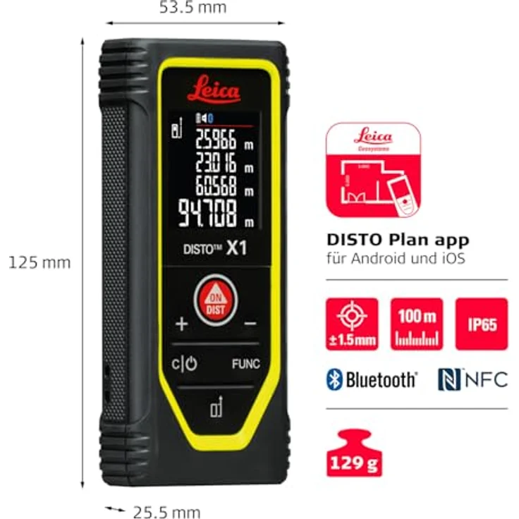 LEICA DISTO X1, Laser-Entfernungsmessgerät mit 100 m Reichweite und Genauigkeit ±1,5 mm, IP65 staub- und spritzwassergeschützt – Bild 2