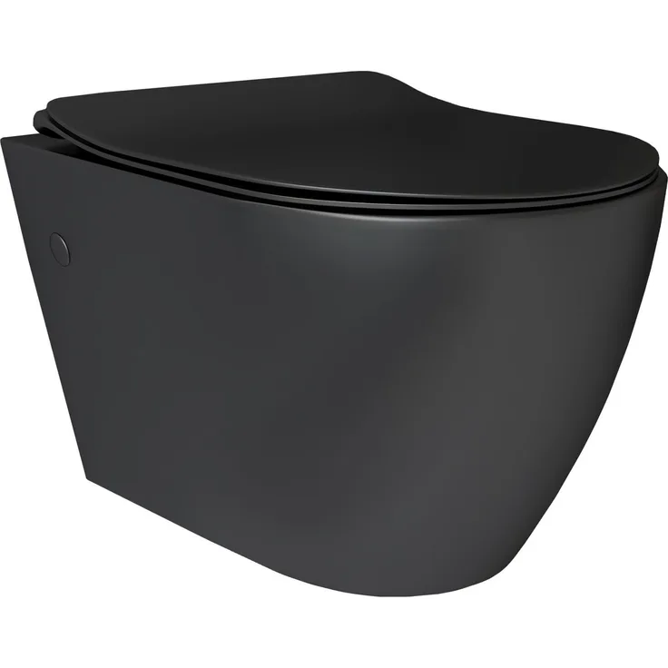 Alpenberger Tiefspül-WC Hänge-WC Set Schwarz - Toilette ohne Spülrand mit Nano Beschichtung, wandhängend, Abgang waagerecht, Komplett-Set, Schwarz mit Lotus Effekt, hygienisch & pflegeleicht, Sitz abnehmbar