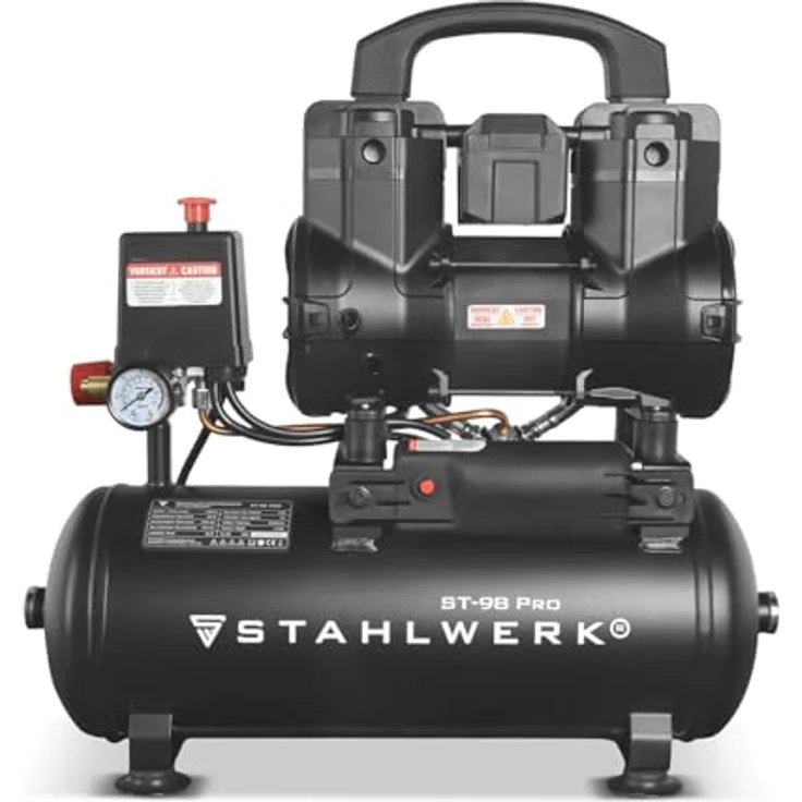 STAHLWERK Kompressor ST-98 Pro, ölfreier Druckluftkompressor mit 8 bar, 9 L Kessel, 170 l/min Durchfluss, 1,22 PS, leise mit 65 dB – Bild 8