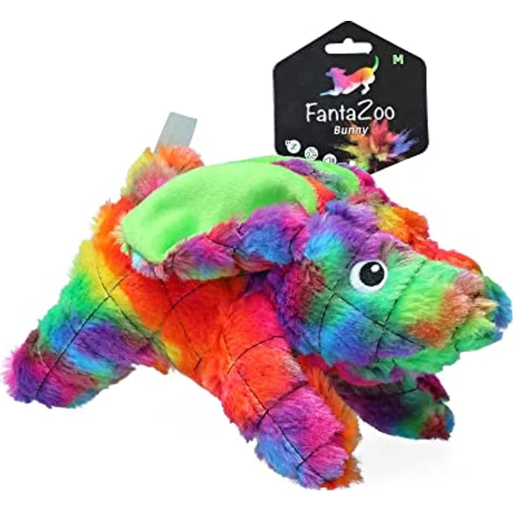 FantaZoo Haze Buntes und Recyceltes Hundekuscheltier M, 28 x 14 cm mit Quietscher, für mittelgroße Hunde, robust und dreifach genäht – Bild 1