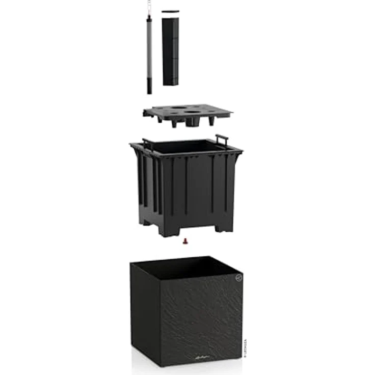 Lechuza® Pflanzkübel Canto Slatestone 40 low, Pflanzgefäß mit Schiefer-Optik und Beverläufigem Bewässerungssystem, dunkelgrau (Komplettset) – Bild 2