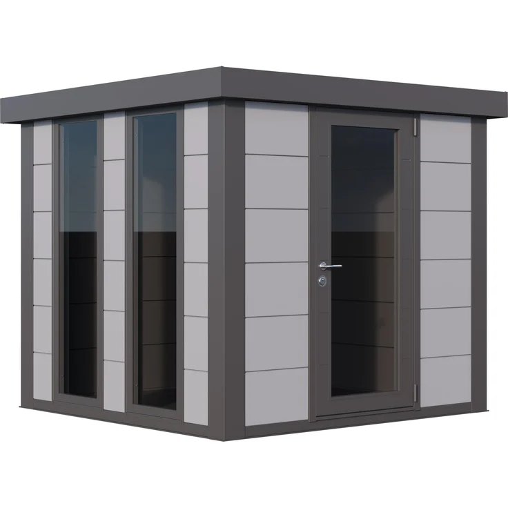 Telluria Metallgerätehaus Classico 2424 Luminato, Gartenhaus in lichtgrau mit 5,7 m² Grundfläche, Fenster für viel Licht, wetterfest und langlebig