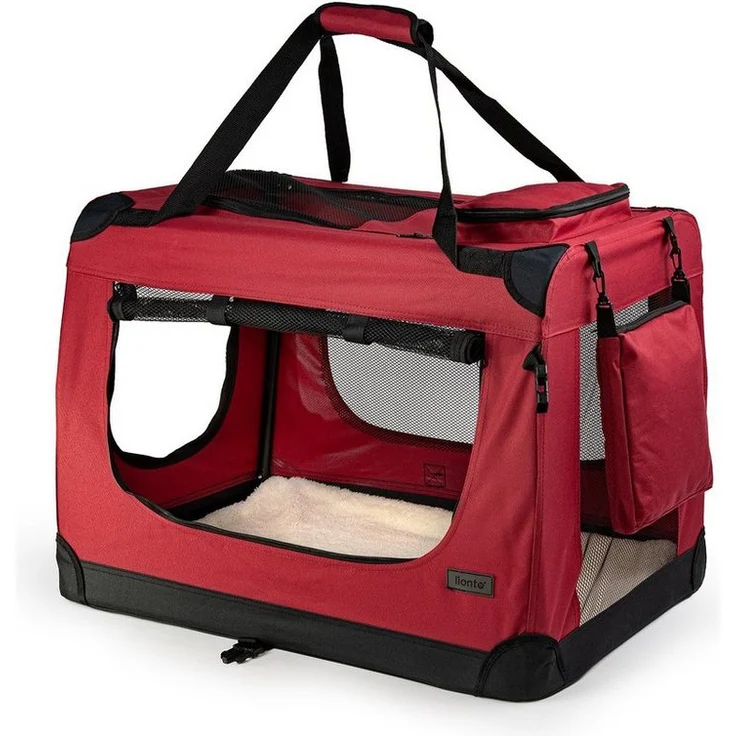 lionto Tiertransportbox Transportbox für Hunde & Katzen, faltbar, stabil, rot – Bild 1
