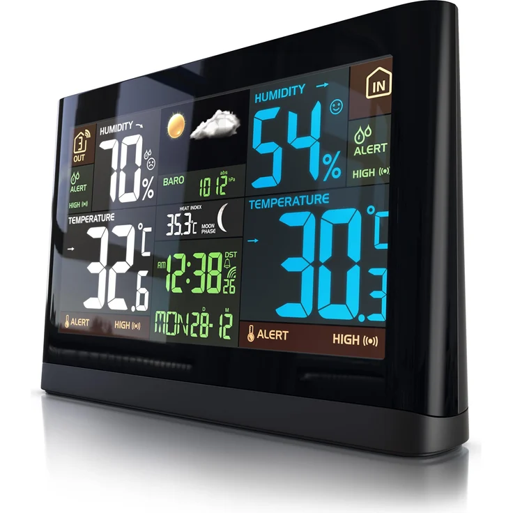 Bearware Funk Wetterstation, Wetterstation mit Aussensensor, Temperatur- und Luftfeuchtigkeitsmessung, Schwarz