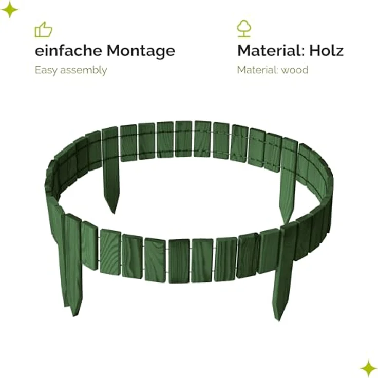 Garronda Beeteinfassung Holz Rollzaun, flexibler Gartenzaun, imprägniert, 200 cm Länge, dunkelgrün, Höhe 10 cm – Bild 3