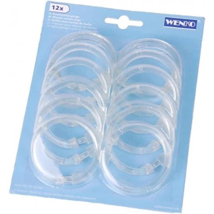 WENKO Duschvorhangringe, 12er Set transparent, rund, Ø 6 cm, mit Verschluss – Bild 3