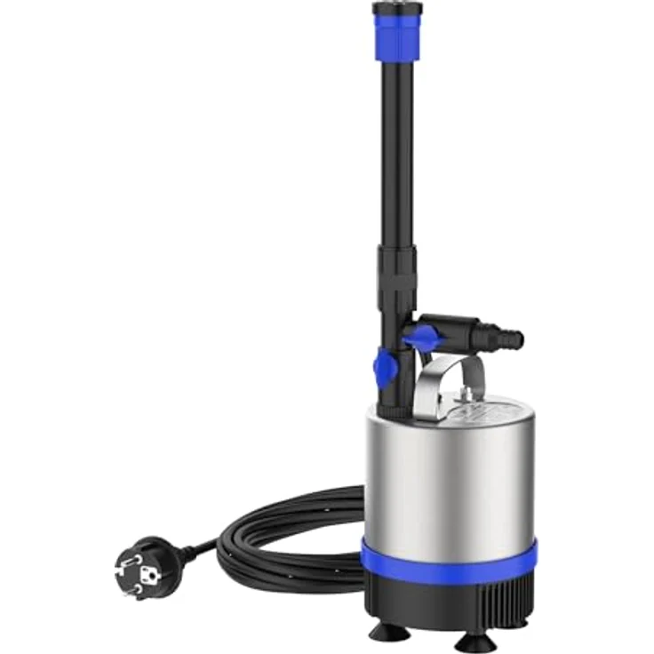 Wiltec Edelstahl Springbrunnenpumpe 50 W 1750 l/h, max. Fontänenhöhe 1,6 m, inkl. 3 Aufsätze, Aquariumpumpe in Edelstahl – Bild 2