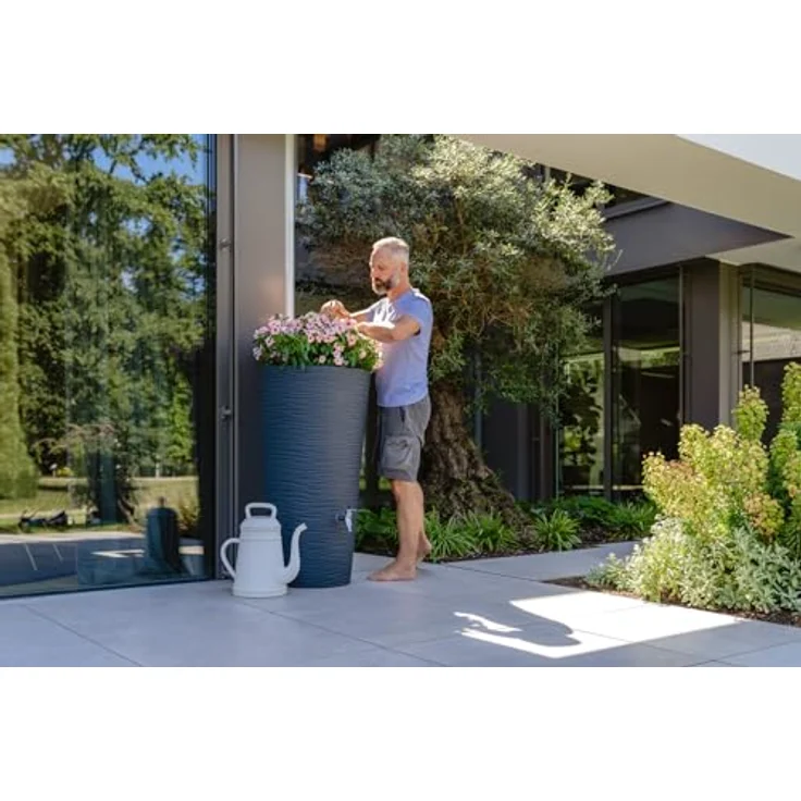 Garantia Regentonne Natura 2in1 Graphite Grey - 210L Regenwasserspeicher mit Pflanzschale, Gartenbewässerung, UV-beständig - Made in Germany – Bild 5