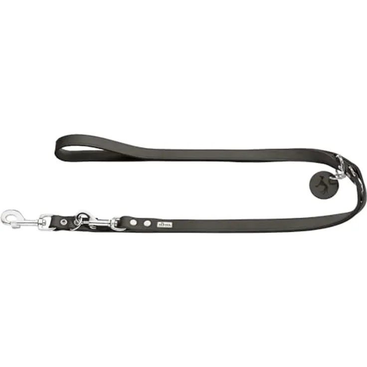HUNTER Verstellbare Führleine aus belastbarem Leder, steingrau, Größe 20/200, 3-fach verstellbar, Made in Germany