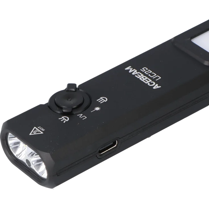 AceBeam UC25, Taschenlampe mit 3.100 Lm Kalt- und Warmweißlicht, UV-Licht und grünem Laser, Schwarz