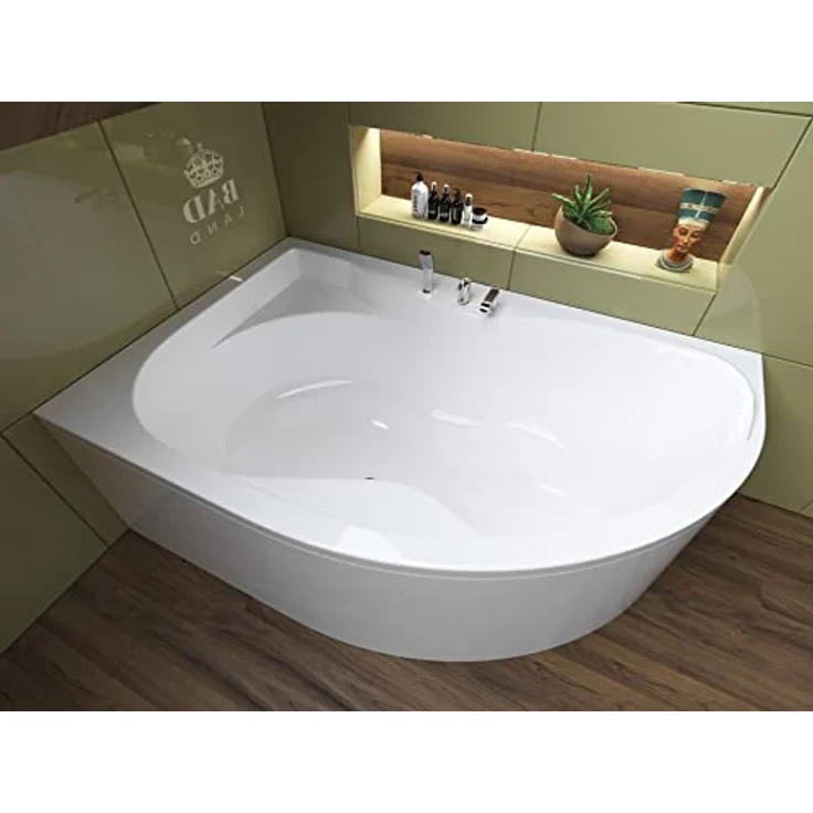 Polimat BADLAND DORA Eckbadewanne, 170x110 cm, Weiß Acryl, Komplettset mit Chrom Automatik Ablaufgarnitur und Acrylschürze, Made in EU – Bild 2
