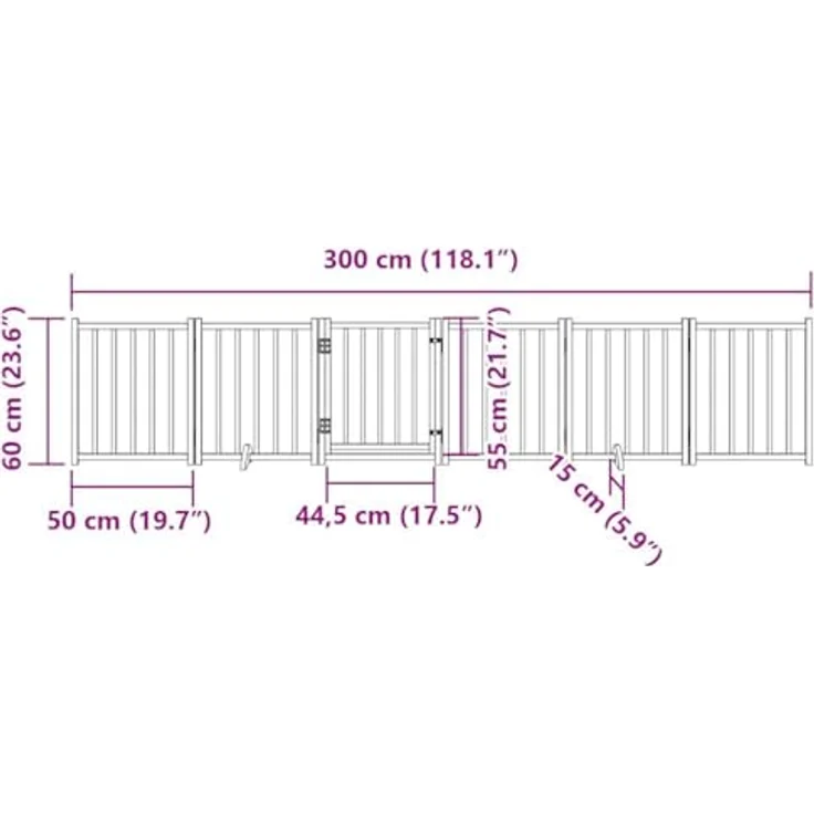 vidaXL Hundetor 6-TLG., Hundegitter Faltbar mit Tür Stützbeine, Weiß Massivholz Tanne, für Wohnzimmer Küche Treppe – Bild 3