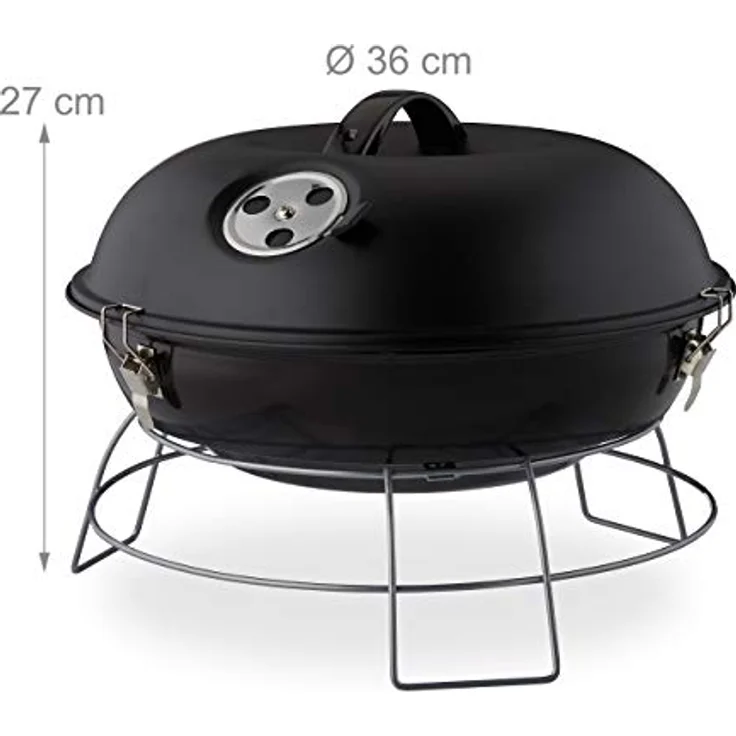Relaxdays Kugelgrill, tragbar, mit Deckel, leckeres BBQ, Picknickgrill mit großer Holzkohlegrillfläche, Holzkohle, Ø36cm, schwarz – Bild 5