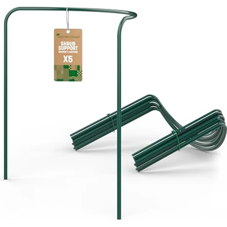GardenGloss® Strauchstützen aus beschichtetem Stahl (5 Stück) - Staudenhalter halbrund 35cm x 40cm - Blumenstütze für Hortensien und Rosen - Pflanzenstütze aus Stahl