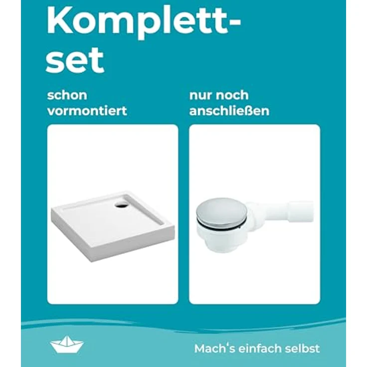 Calmwaters Duschwanne Seamless Comfort, quadratisch, 80 x 80 cm, Acryl, Komplettset mit Schürze, Wannenfüßen und Ablaufgarnitur, Weiß – Bild 3