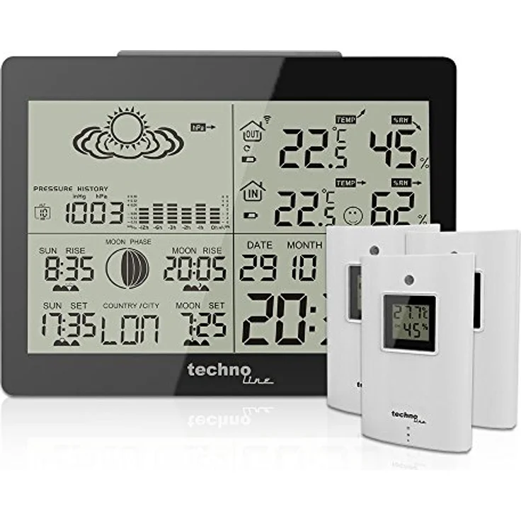Technoline WS 6760 moderne Wetterstation mit Vorhersage von Wettersituation und Anzeige von Mondphasen in Form von Icons, hochglanz, schwarz, 17,1 x 5 x 12,3 cm – Bild 4