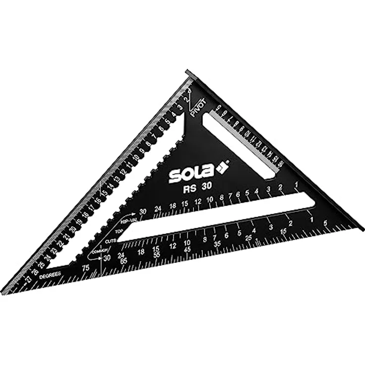 SOLA - RS 30-5in1 Zimmermannswinkel - Anschlagwinkel 30 cm - robuster Schreinerwinkel aus Aluminium mit metrischer Skala - Multifunktionswinkel:Lineal, Anschlagwinkel, Gehrungswinkel, Winkelmesser