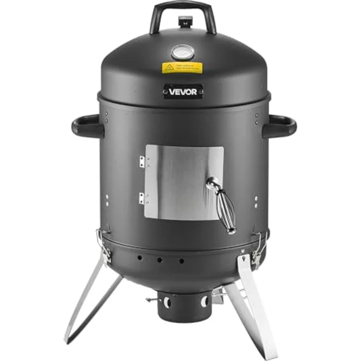 VEVOR Räuchertonne, 40 cm vertikaler Holzkohlegrill aus beschichtetem Stahl mit 2 Grillrosten, Thermometer und herausnehmbarer Ascheschale, BBQ Räucherofen für Grillpartys – Bild 1