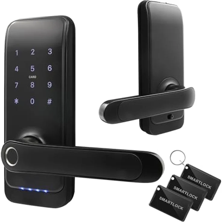 EURA ELH-01H4 Smartes Türschloss mit Griff, Codeschloss, biometrischem Leser, App TTLock/TTHotel, IP65, schwarz – Bild 3