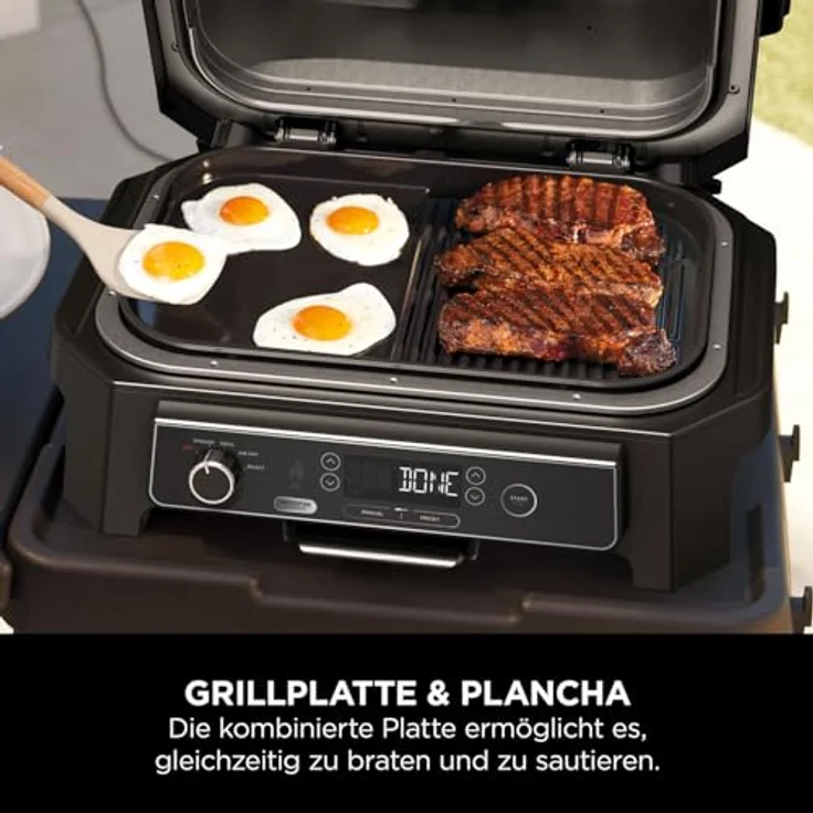 NINJA Elektrogrill Ninja Woodfire XL Grillplatte & Plancha, 2-in-1-Kombination für geschnittenes Gemüse, Schwarz – Bild 4