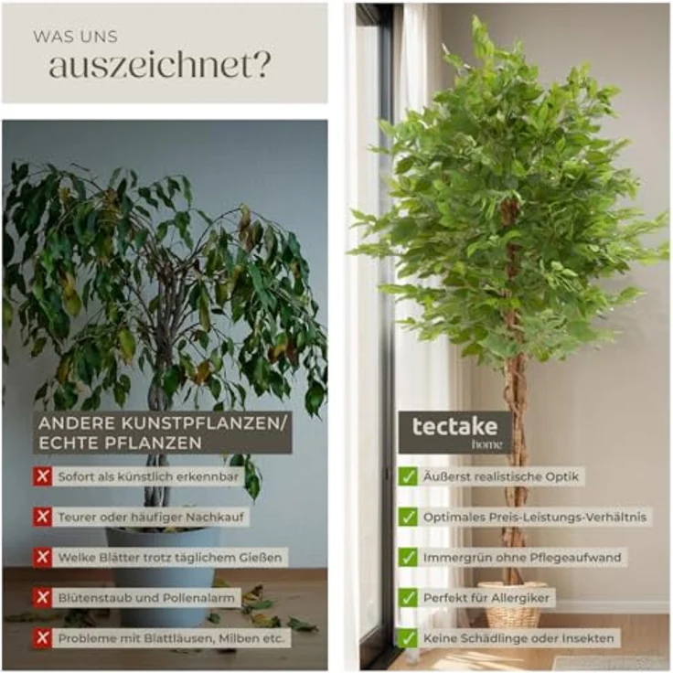 tectake Künstlicher Ficusbaum Fida, 180 cm, naturgetreu mit stabiler Kunststoffbasis, pflegeleicht und vielseitig einsetzbar – Bild 5