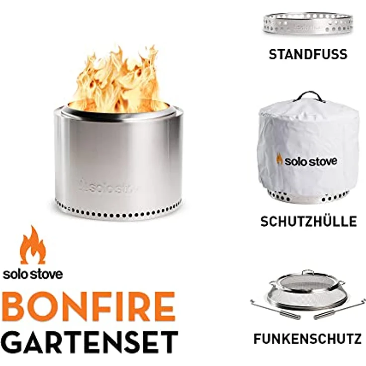 Solo Stove Feuerschale „Bonfire“ - Outdoor-Kamin aus Edelstahl, rauchfrei - Set mit Standfuß, Funkenschutz & Schutzhülle - Tragbare Feuerstelle für Terrasse, Garten - ⌀ 49,5 cm, Höhe 44,5cm – Bild 2